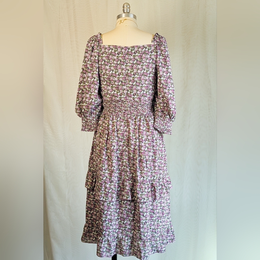 Ivy City Co. "Olivia" Floral Purple Ruffle Smocked Dress - Picture 3 of 9